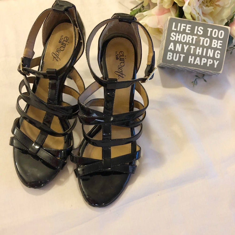 EuroSoft Black Strappy Heels Size 8